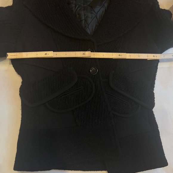 AnnaRita N Wool Real Fur Colar Wool Italy Black Buttoned Jacket Blaser Coat - Picture 15 of 16